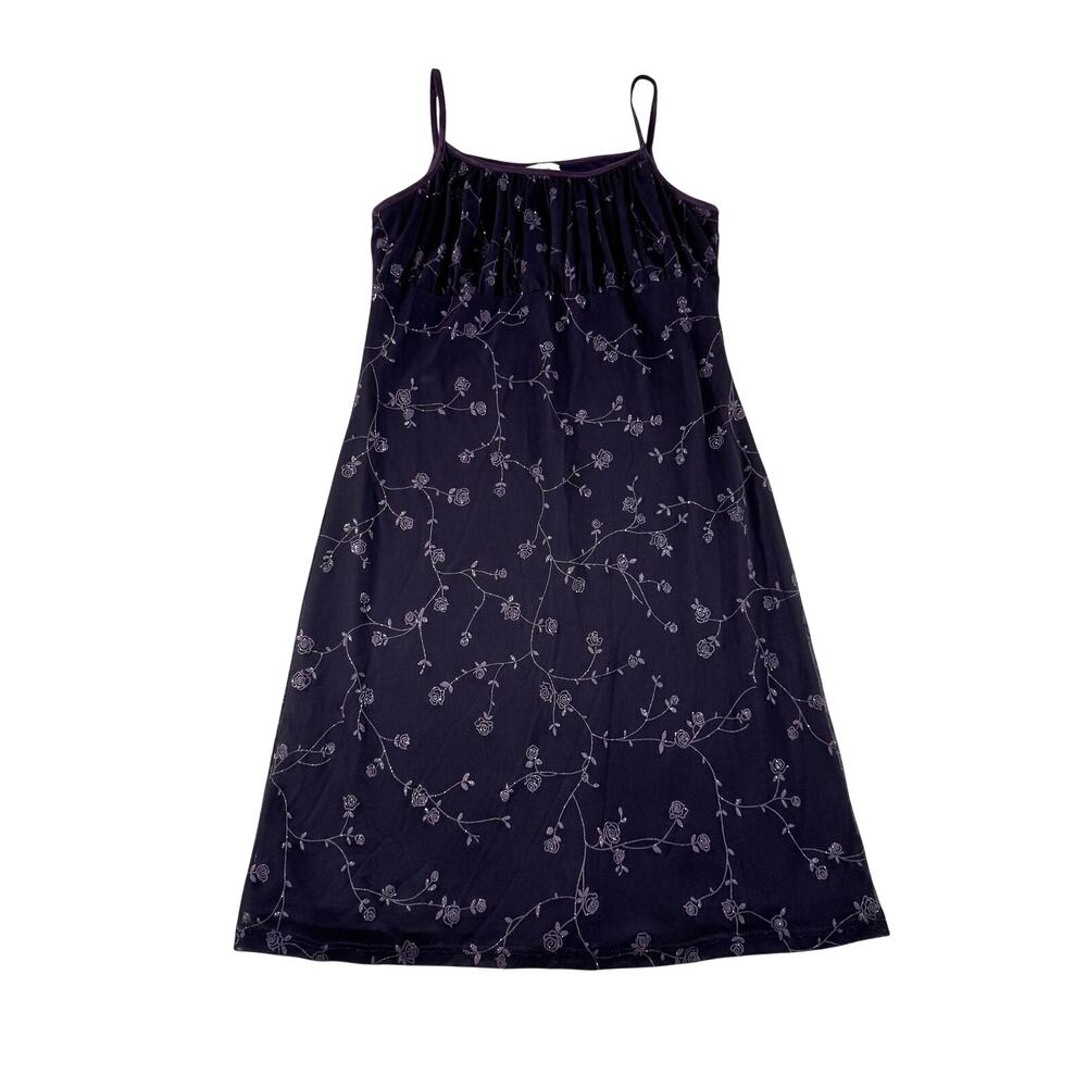 Vtg Charlotte Russe Fairy Grunge Dress L Purple Floral Glitter Mesh Y2K Mini